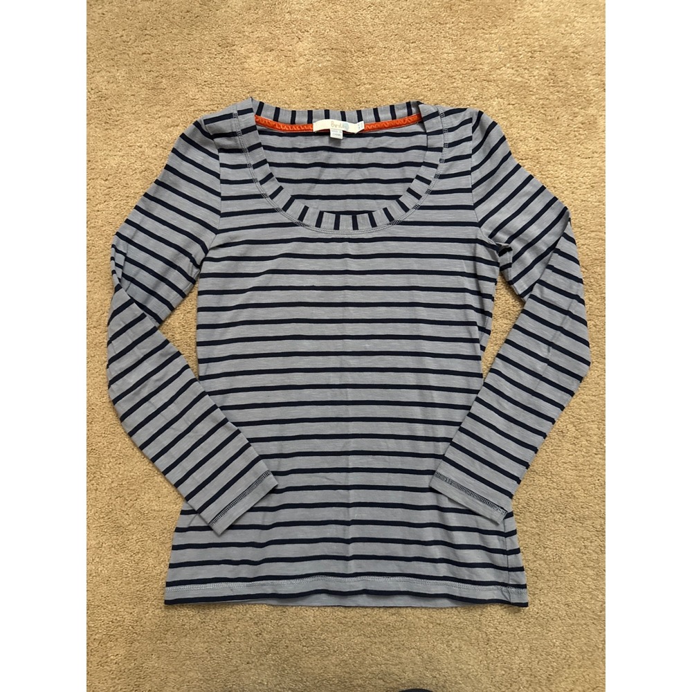 Boden Women's Size 6 Navy Striped Long Sleeve Shirt 95% Cotton Preppy Casual